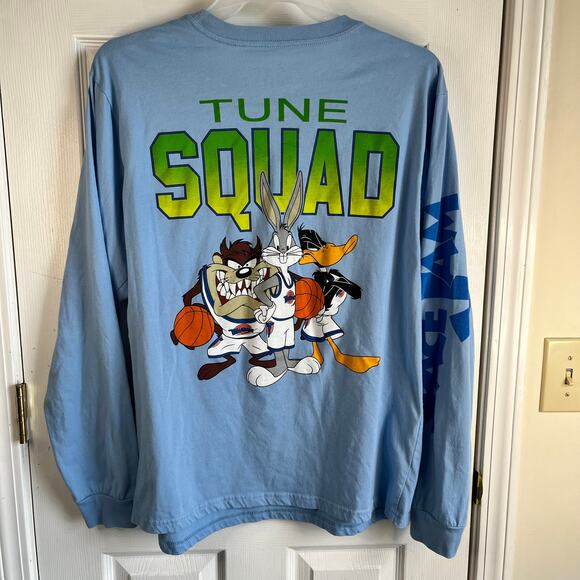 Space Jam XL Long Sleeve T-Shirt Tune Squad Light Blue Basketball Bugs Daffy Taz - Picture 9 of 9